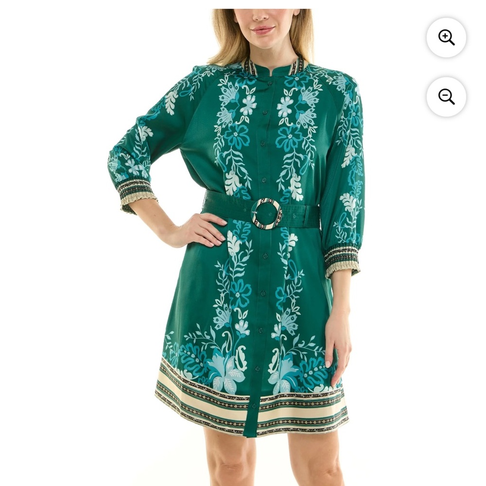 Nanette Lepore Teal Floral Belted Mini Dress